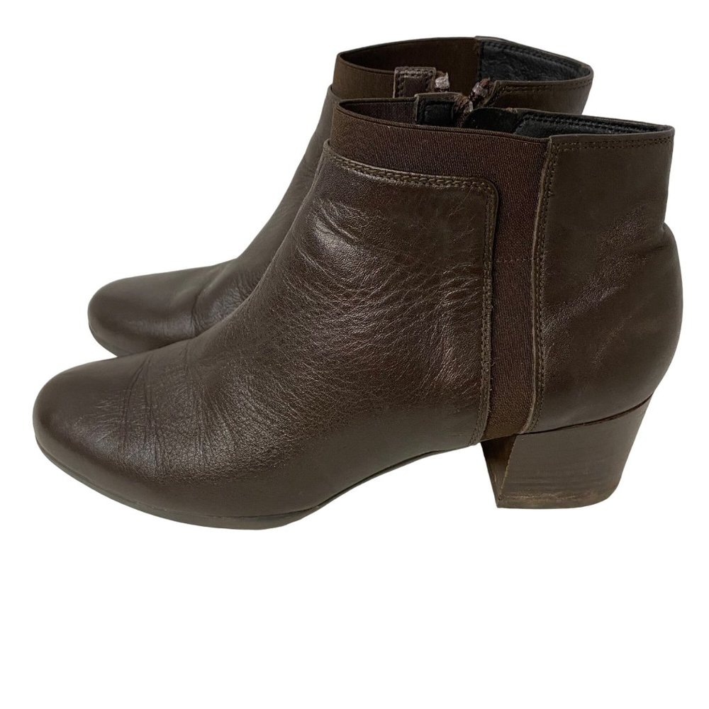 Geox D745VA Brown Leather Ankle Boots‎ Respira Breathable Block Heel Womens 38.5